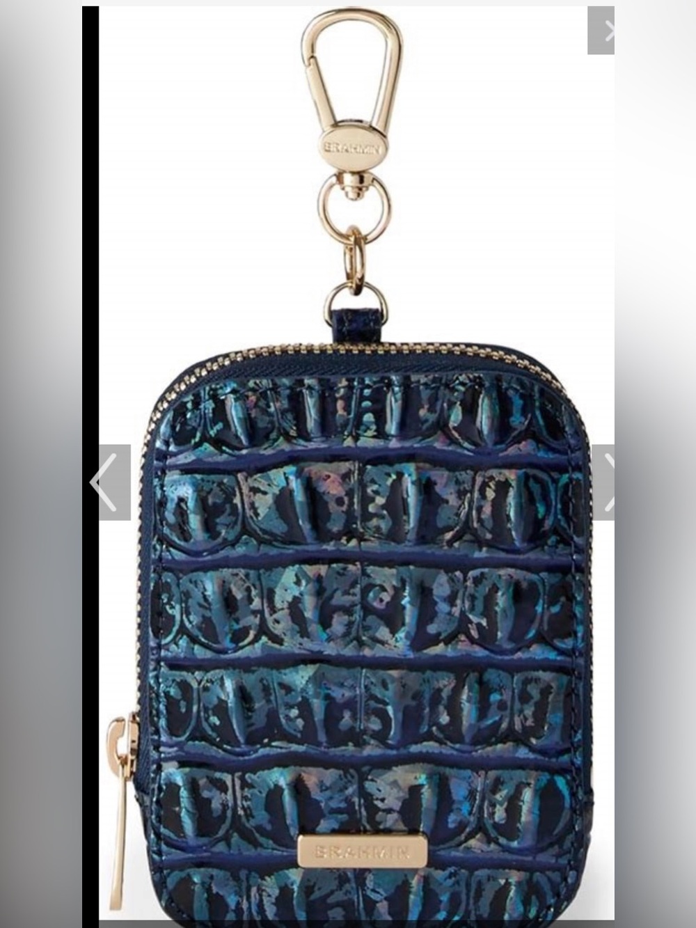 Brahmin Iridescent Navy Croc-Embossed Key Card Wallet with Gold Hardware